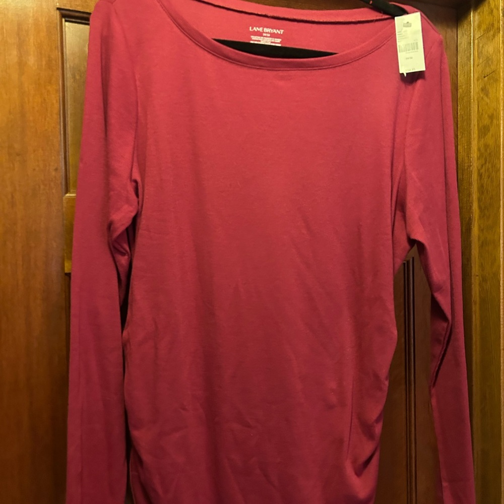 Lane Bryant Rich Pink Ribbed Knit Top